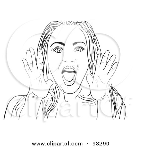 Royalty-Free (RF) Clipart Illustration of a Black And White Sketch Of A Woman Shouting by Arena Creative