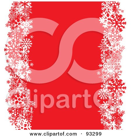 Royalty-Free (RF) Clipart Illustration of a Red Background Bordered With Snowflakes And White Edges by Arena Creative