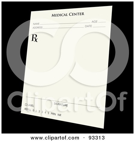 Royalty-Free (RF) Clipart Illustration of a Tilted Prescription Pad Over Black by Arena Creative