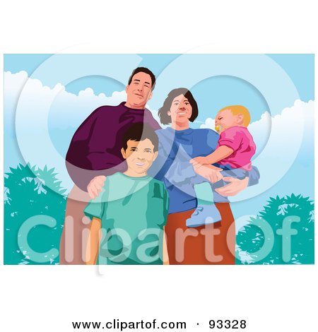 Royalty-Free (RF) Clipart Illustration of a Happy Posing Family Outside by mayawizard101