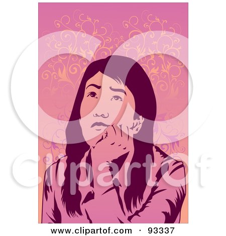 Royalty-Free (RF) Clipart Illustration of a Bored Business Woman Gazing Up, Over Pink by mayawizard101