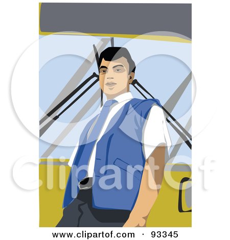 Royalty-Free (RF) Clipart Illustration of a Male Bus Driver Leaning Against A Bus by mayawizard101
