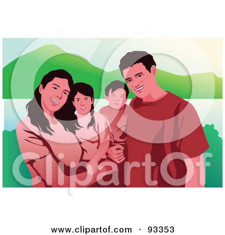 Royalty-Free (RF) Clipart Illustration of a Happy Posing Family Outdoors by mayawizard101