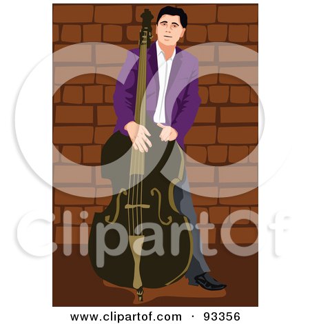Royalty-Free (RF) Clipart Illustration of a Bass Player By A Brick Wall by mayawizard101