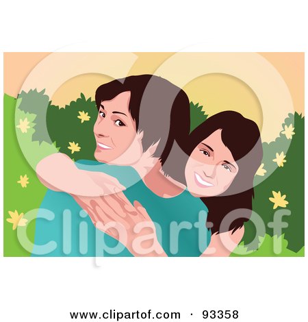 Royalty-Free (RF) Clipart Illustration of Two Sisters Smiling And Hugging. by mayawizard101