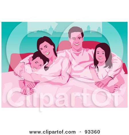Royalty-Free (RF) Clipart Illustration of a Happy Posing Family In Bed by mayawizard101