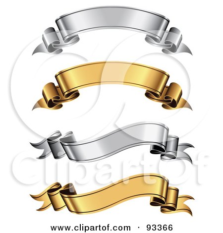 Royalty-Free (RF) Clipart Illustration of a Digital Collage Of Gold And Silver Arched And Wavy Ribbon Banners by TA Images