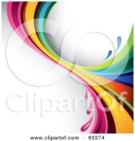 Royalty-Free (RF) Clipart Illustration of a Rainbow Splash Over A Shaded White Background by TA Images