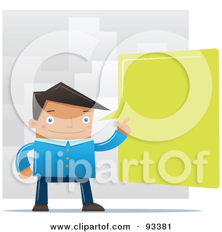 Royalty-Free (RF) Clipart Illustration of a Businessman Pointing To A Green Word Balloon by Qiun
