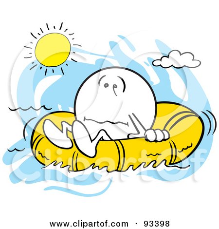 Royalty-Free (RF) Clipart Illustration of a Moodie Character In A Raft Under The Hot Sun by Johnny Sajem