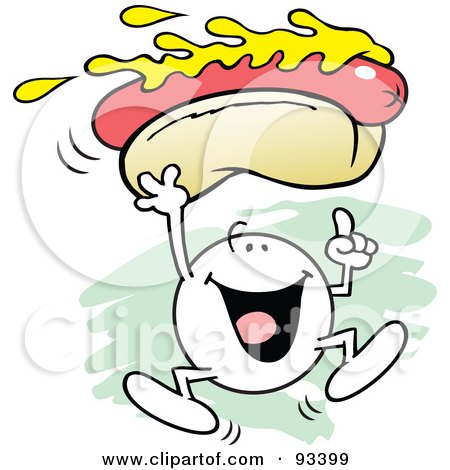 Royalty-Free (RF) Clipart Illustration of a Moodie Character Carrying A Hot Dog With Mustard by Johnny Sajem