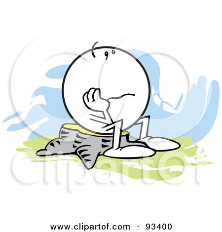 Royalty-Free (RF) Clipart Illustration of a Moodie Character Sitting On A Stump by Johnny Sajem