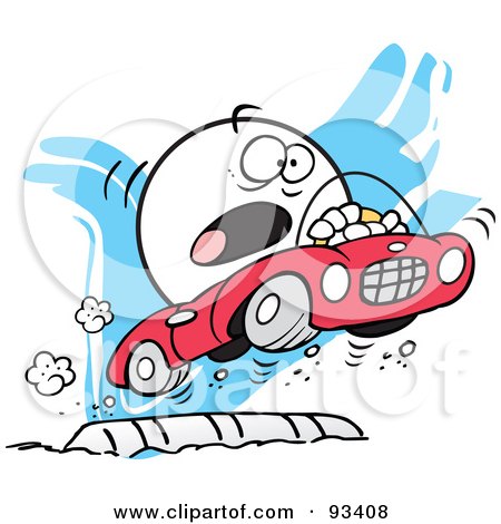 Royalty-Free (RF) Clipart Illustration of a Moodie Character Flying Over A Speed Bump by Johnny Sajem