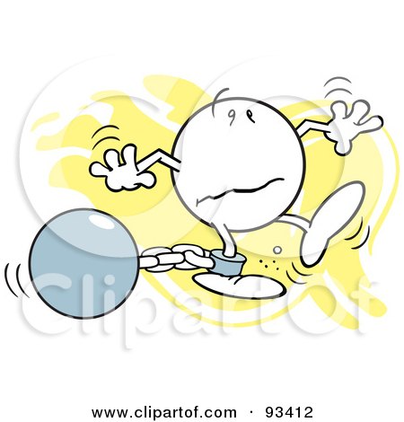 Royalty-Free (RF) Clipart Illustration of a Moodie Character Dragging A Ball And Chain by Johnny Sajem
