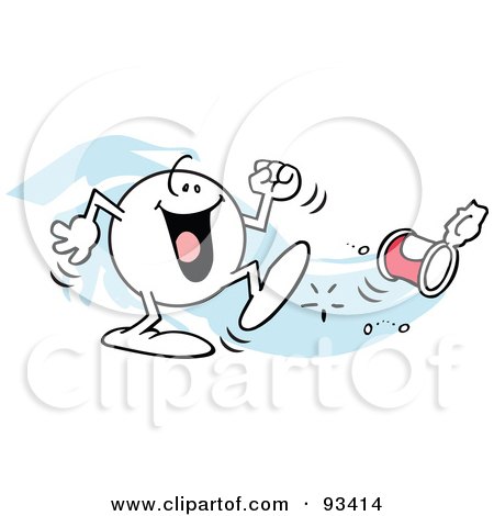 Royalty-Free (RF) Clipart Illustration of a Happy Moodie Character Kicking The Can by Johnny Sajem
