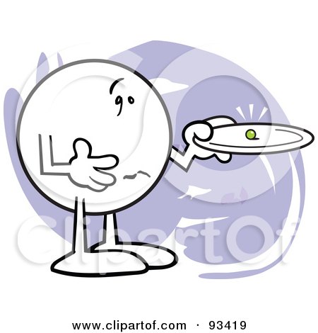 Royalty-Free (RF) Clipart Illustration of a Moodie Character Holding A Tiny Pea On A Plate by Johnny Sajem