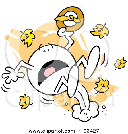 Royalty-Free (RF) Clipart Illustration of a Moodie Character With A Daylight Savings Clock, Falling Back by Johnny Sajem