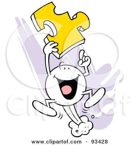 Royalty-Free (RF) Clipart Illustration of a Moodie Character Holding Up A Puzzle Piece by Johnny Sajem