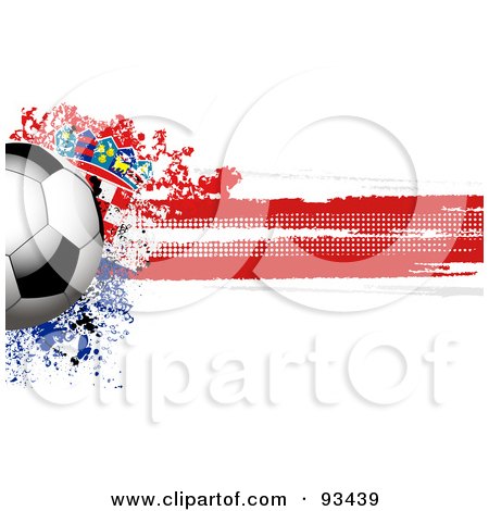 Royalty-Free (RF) Clipart Illustration of a Shiny Soccer Ball Over A Grungy Halftone Croatia Flag by elaineitalia