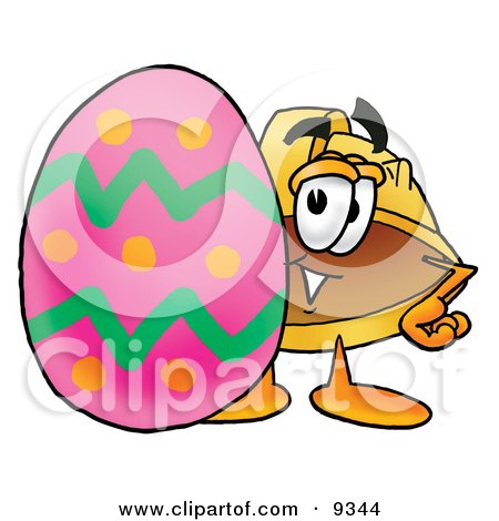Clipart Picture of a Hard Hat Mascot Cartoon Character Standing Beside an Easter Egg by Mascot Junction