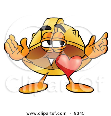 Clipart Picture of a Hard Hat Mascot Cartoon Character With His Heart Beating Out of His Chest by Toons4Biz