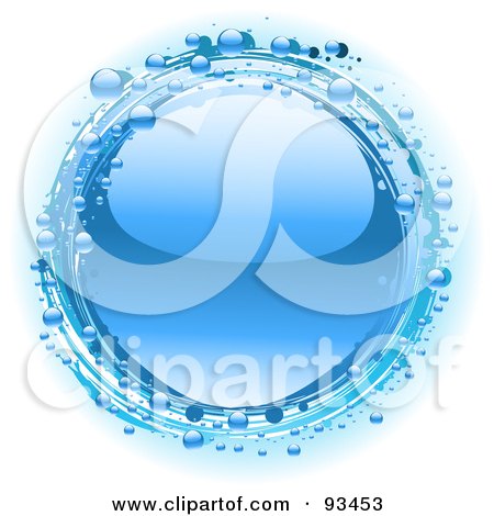 Royalty-Free (RF) Clipart Illustration of a Shiny Blue Water Drop Circled By Smaller Drops by elaineitalia