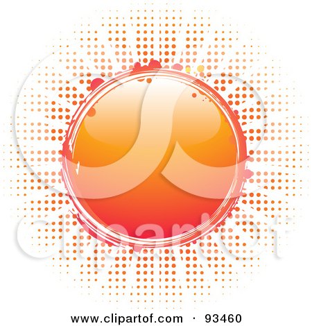 Royalty-Free (RF) Clipart Illustration of a Shiny Orange Circle Sun Over Halftone Dots On White by elaineitalia