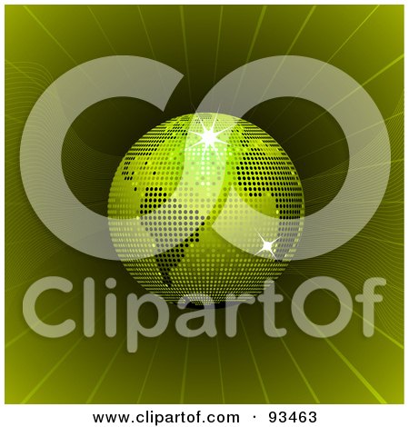 Royalty-Free (RF) Clipart Illustration of a Green Disco Ball Globe In A Green Vortex by elaineitalia