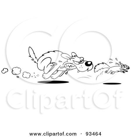 Royalty-Free (RF) Clipart Illustration of an Outlined Toon Dog Chasing After A Squirrel by gnurf