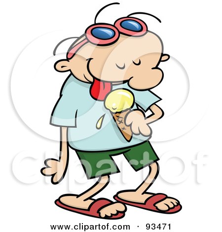 Royalty-Free (RF) Clipart Illustration of a Happy Summer Toon Guy Licking A Vanilla Ice Cream Cone by gnurf