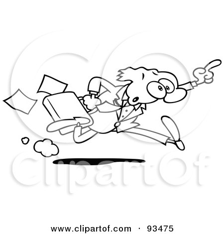 Royalty-Free (RF) Clipart Illustration of an Outlined Hurried Business Toon Guy Running by gnurf