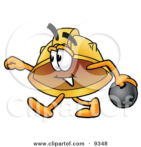 Clipart Picture of a Hard Hat Mascot Cartoon Character Holding a Bowling Ball by Mascot Junction