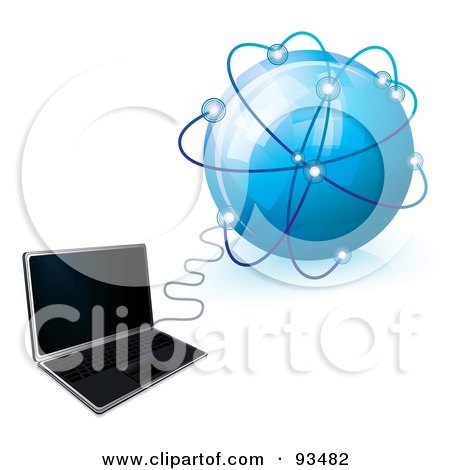 Royalty-Free (RF) Clipart Illustration of a 3d Laptop Connected To A Blue Glob Network by MilsiArt