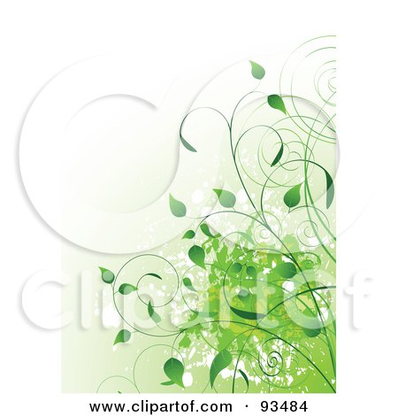 Royalty-Free (RF) Clipart Illustration of a Background Of Green Organic Vines With Splatters Over White by Pushkin