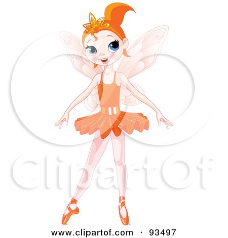 Royalty-Free (RF) Clipart Illustration of a Dancing Red Haired Ballerina Fairy Girl In An Orange Tutu by Pushkin