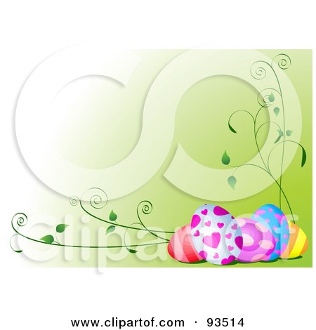 Royalty-Free (RF) Clipart Illustration of an Easter Background With Eggs And Vines On Green by Pushkin