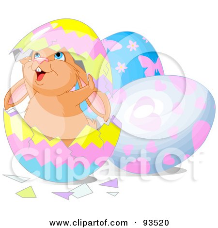 Royalty-Free (RF) Clipart Illustration of a Chubby Bunny Inside A Broken Easter Egg Shell by Pushkin