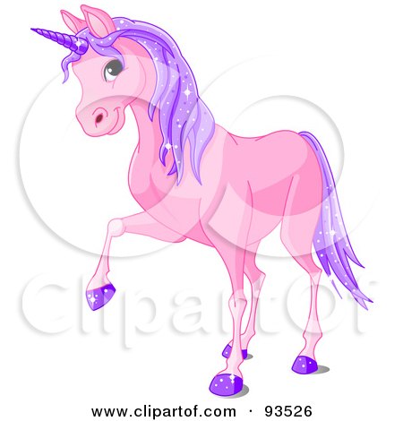 Royalty-Free (RF) Clipart Illustration of a Purple Unicorn With Sparkly Hair And Hooves by Pushkin