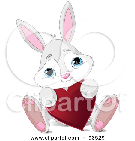 Royalty-Free (RF) Clipart Illustration of an Adorable Gray Bunny Sitting With A Red Heart by Pushkin