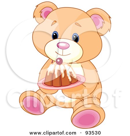 Royalty-Free (RF) Clipart Illustration of a Teddy Bear Holding A Cake by Pushkin