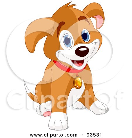 Royalty-Free (RF) Clipart Illustration of an Adorable Puppy Dog Sitting And Smiling by Pushkin