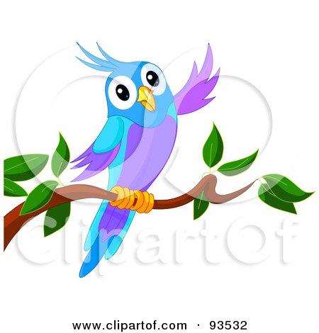 Royalty-Free (RF) Clipart Illustration of a Perched Purple And Blue Bird Waving by Pushkin