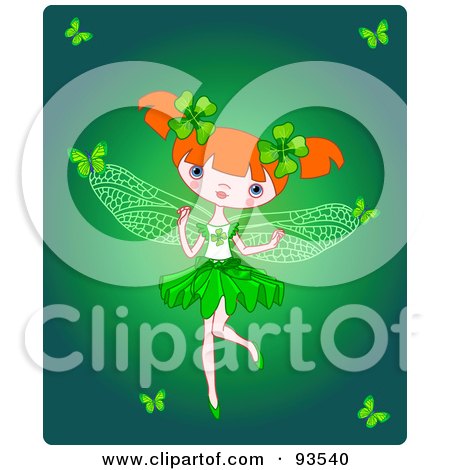 Royalty-Free (RF) Clipart Illustration of a St Patricks Day Fairy With Butterflies And Clovers by Pushkin