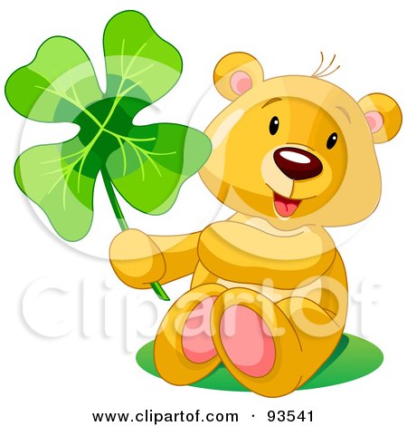 Royalty-Free (RF) Clipart Illustration of a St Patricks Day Teddy Bear Sitting And Holding A Clover by Pushkin