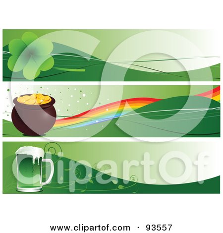 Royalty-Free (RF) Clipart Illustration of a Digital Collage Of Clover, Pot Of Gold And St Patricks Day Beer Site Banners by Pushkin