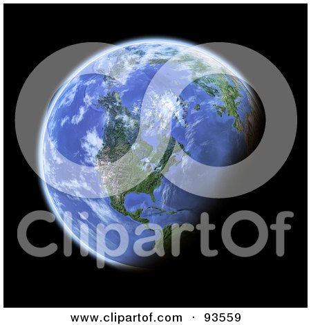Royalty-Free (RF) Clipart Illustration of a 3d Globe, Centered On North America, As Seen From Space, On Black by Michael Schmeling