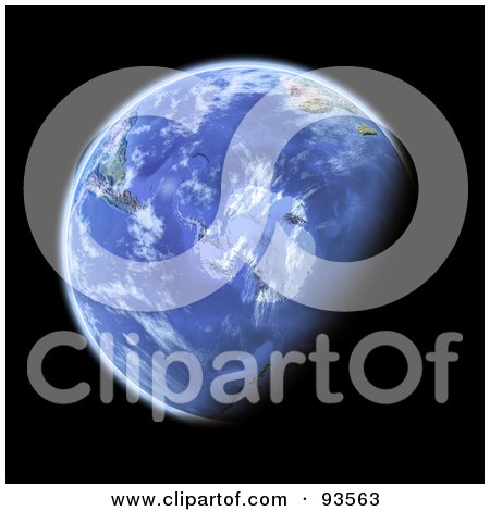 Royalty-Free (RF) Clipart Illustration of a 3d Globe, Centered On The South Pole, As Seen From Space, On Black by Michael Schmeling