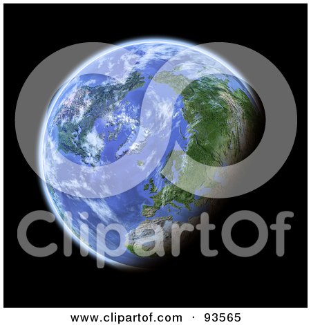Royalty-Free (RF) Clipart Illustration of a 3d Globe, Centered On The North Pole, As Seen From Space, On Black by Michael Schmeling
