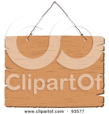Royalty-Free (RF) Clipart Illustration of a Blank Wooden Sign Hanging On A Wire by KJ Pargeter