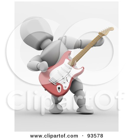 Royalty-Free (RF) Clipart Illustration of a 3d White Character Leaning Back While Playing An Electric Guitar by KJ Pargeter